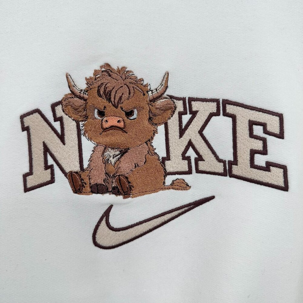 Nike Grumpy Highland Cow HOODIE Embroidered Adult Unisex Hooded Sweatshirt